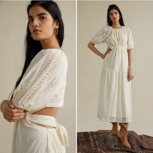 Anthropologie Agneza Lace Open Back Tie Peasant Bohemian Maxi Dress NWOT Sz 10